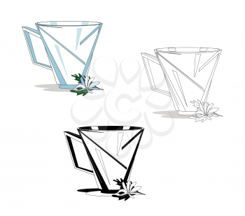 Espesial glass cup for modern service, interior and life. Illustration for the booklet, brochure, menu, book.