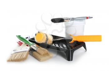 Set with painting tools on white background�