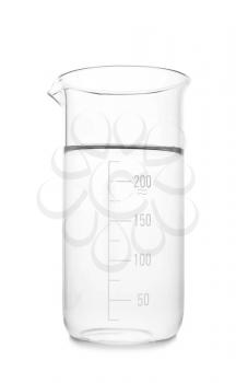 Glass beaker with water on white background�