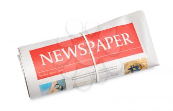 Rolled newspaper on white background�