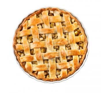 Tasty homemade apple pie on white background�
