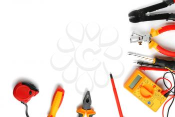 Different electrician's tools on white background�