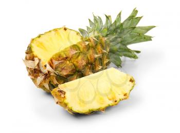 Cut ripe pineapple on white background�