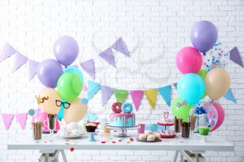 Table with sweets prepared for Birthday party�