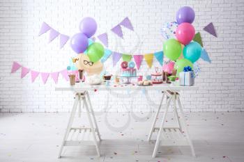 Table with sweets prepared for Birthday party�