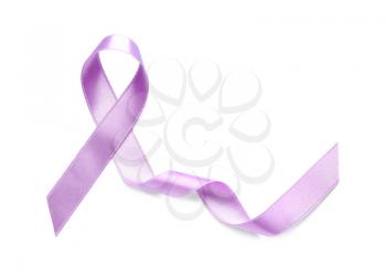 Purple satin ribbon on white background. Cancer awareness concept�