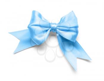 Beautiful bow made from blue ribbon on white background�