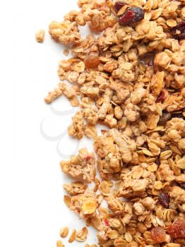 Granola with dried fruits on white background�