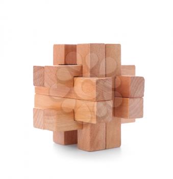 Wooden puzzle on white background�