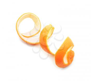 Peel of tasty ripe orange on white background�