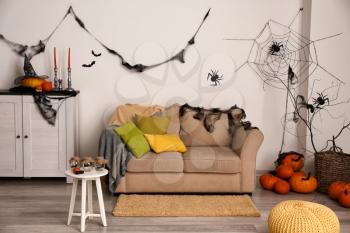 Interior of room decorated for Halloween party�