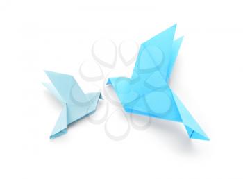 Origami birds on white background�