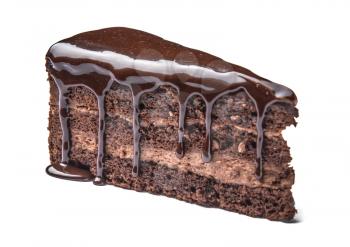 Piece of tasty chocolate cake on white background�