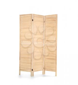 Wooden folding screen on white background�