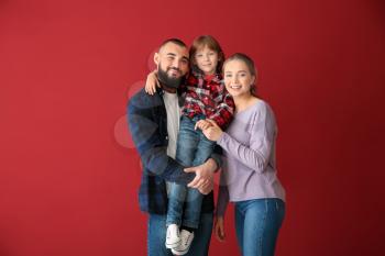 Happy family on color background�