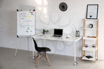 Stylish workplace with modern computer in interior of room�