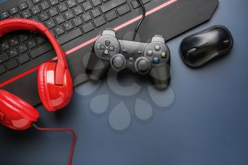 Modern gaming accessories on table�