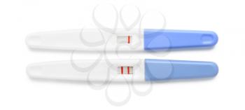 Negative and positive pregnancy tests on white background�