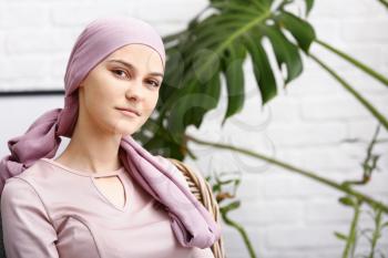 Woman after chemotherapy at home�