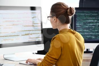 Female programmer working in office�