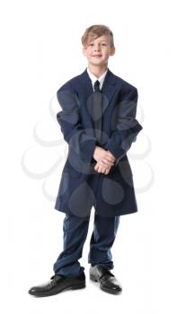 Portrait of little businessman on white background�