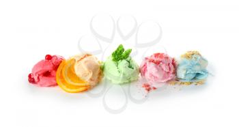 Assortment of tasty ice cream on white background�