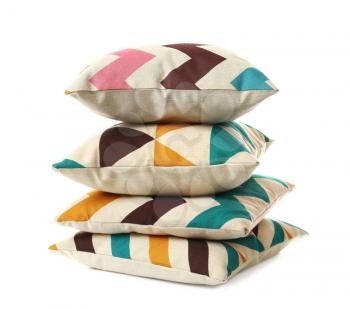Stack of soft pillows on white background�