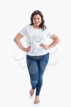 Plus size woman on white background. Concept of body positive�