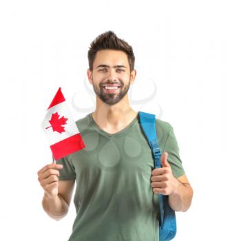 Male student with Canadian flag on white background�
