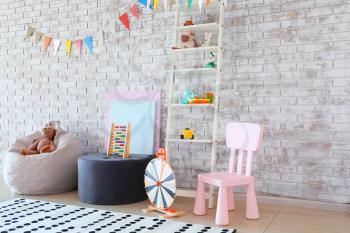 Interior of modern children's room with toys�