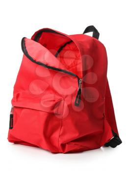 Empty school backpack on white background�
