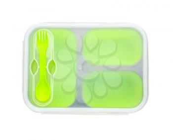 Plastic lunch box on white background�