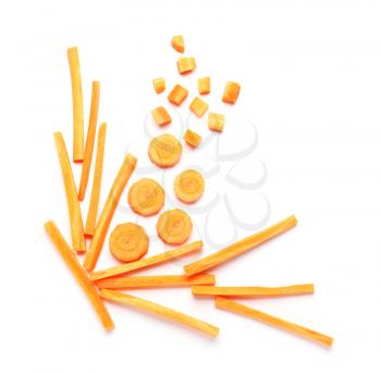 Pieces of fresh carrot on white background�
