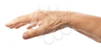 Hand of elderly woman on white background�