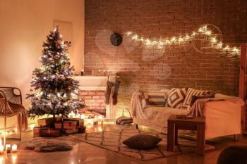 Beautiful interior of room decorated for Christmas�