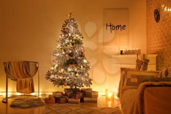 Beautiful interior of room decorated for Christmas�