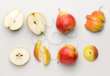 Sweet ripe pears on white background�