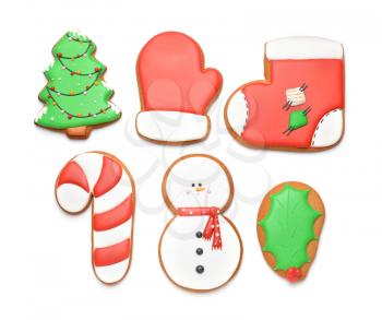 Tasty Christmas cookies on white background�