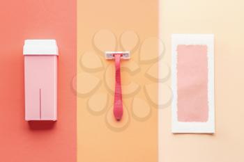 Set for hair removal on color background�