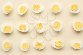 Many boiled eggs on light background�