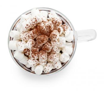 Cup of hot chocolate with marshmallows on white background�