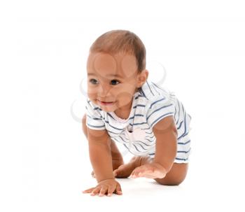 Cute African-American baby on white background�
