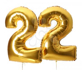 Figure 22 made of balloons on white background�