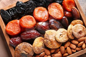 Different dried fruits and nuts in box�
