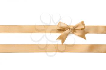 Golden ribbons with beautiful bow on white background�