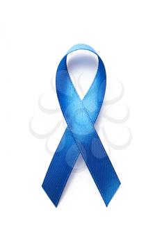 Blue ribbon on white background. Cancer awareness concept�