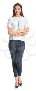 Female technical support agent on white background�