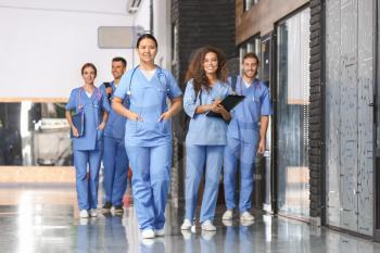 Group of students in corridor of medical university�