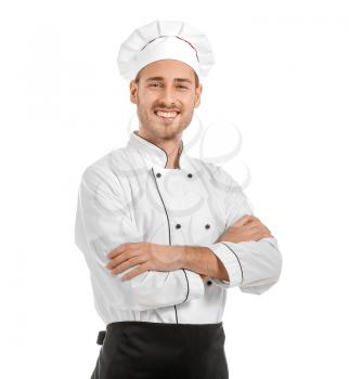 Handsome male chef on white background�