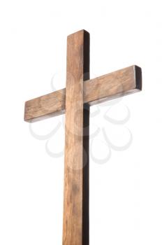Wooden cemetery cross on white background�